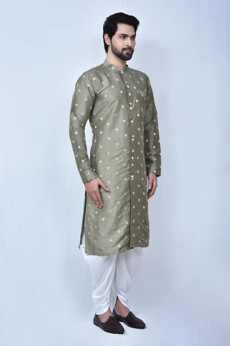 Arihant Rai Sinha Green Silk Foil Printing Kurta And Cowl Pant Set at Aza Fashions Arihant Rai Sinha_Green Silk Foil Printing Kurta And Cowl Pant Set_at_Aza_Fashions