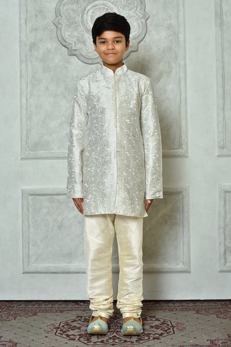 Buy Petite Pomme Off White Silk Embroidery Botanic Kurta And Churidar Set Online at Aza Fashions Buy_Petite Pomme_Off White Silk Embroidery Botanic Kurta And Churidar Set _Online_at_Aza_Fashions
