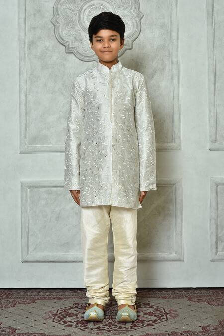 Petite Pomme Off White Silk Embroidery Botanic Kurta Online at Aza Fashions Petite Pomme_Off White Silk Embroidery Botanic Kurta _Online_at_Aza_Fashions