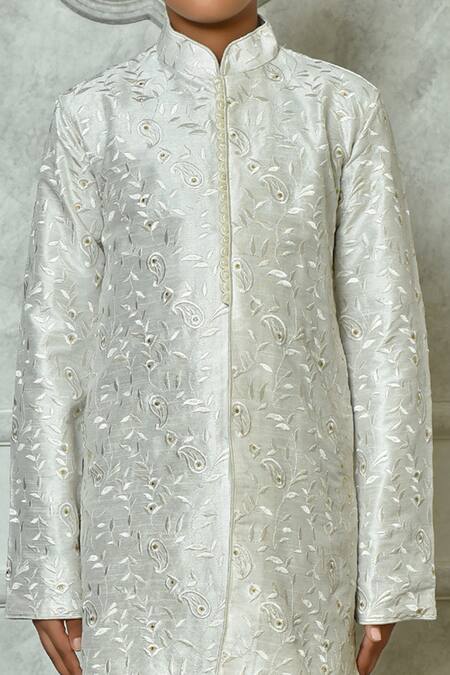 Petite Pomme Off White Silk Embroidery Botanic Kurta And Churidar Set at Aza Fashions Petite Pomme_Off White Silk Embroidery Botanic Kurta And Churidar Set _at_Aza_Fashions