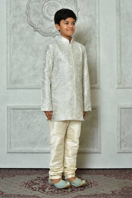 Shop Petite Pomme Off White Silk Embroidery Botanic Kurta Online at Aza Fashions Shop_Petite Pomme_Off White Silk Embroidery Botanic Kurta _Online_at_Aza_Fashions