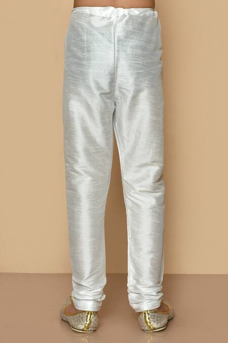 Petite Pomme_Blue Silk Embroidery Floret Print Kurta And Churidar Set _Online_at_Aza_Fashions