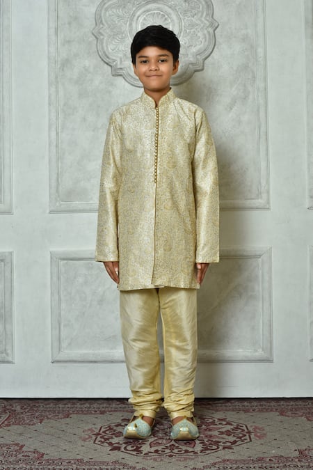 Petite Pomme Cream Silk Embroidery Floret Pattern Kurta Online at Aza Fashions Petite Pomme_Cream Silk Embroidery Floret Pattern Kurta _Online_at_Aza_Fashions