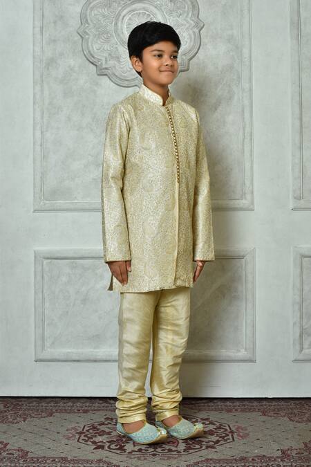 Shop Petite Pomme Cream Silk Embroidery Floret Pattern Kurta Online at Aza Fashions Shop_Petite Pomme_Cream Silk Embroidery Floret Pattern Kurta _Online_at_Aza_Fashions