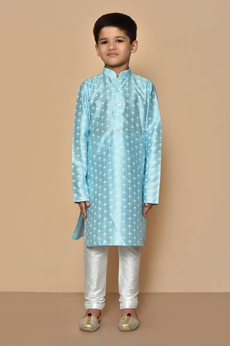 Shop Petite Pomme Blue Silk Embroidery Floret Print Kurta And Churidar Set Online at Aza Fashions Shop_Petite Pomme_Blue Silk Embroidery Floret Print Kurta And Churidar Set _Online_at_Aza_Fashions