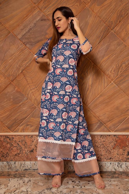 Buy Pomcha Jaipur Blue Dupatta Organza, Kurta And Pant , Lining Sarika Print Set Online at Aza Fashions Buy_Pomcha Jaipur_Blue Dupatta Organza, Kurta And Pant , Lining Sarika Print Set _Online_at_Aza_Fashions