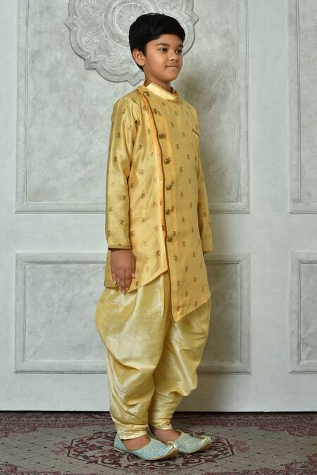 Petite Pomme_Yellow Polyester, Silk Paisley Pattern Kurta And Patiala Pant Set _at_Aza_Fashions