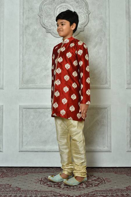 Buy_Petite Pomme_Red Silk Embroidery Flora Pattern Kurta _Online_at_Aza_Fashions