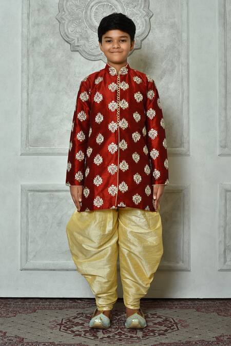 Buy Petite Pomme Red Silk Embroidery Flora Kurta And Patiala Pant Set Online at Aza Fashions Buy_Petite Pomme_Red Silk Embroidery Flora Kurta And Patiala Pant Set _Online_at_Aza_Fashions