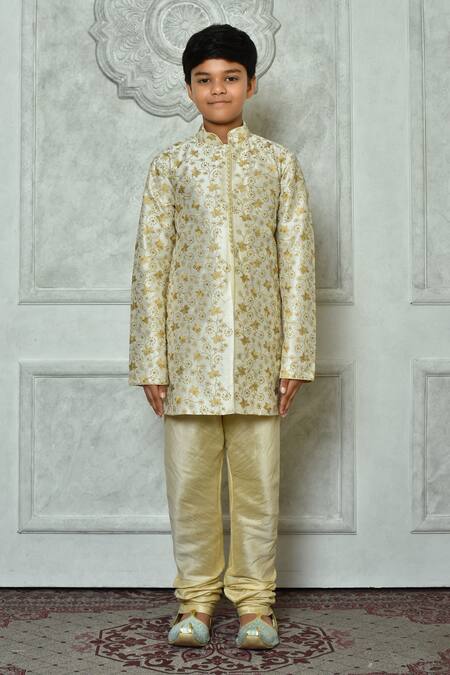 Buy_Petite Pomme_Cream Silk Embroidery Botanic Pattern Kurta And Churidar Set _Online_at_Aza_Fashions
