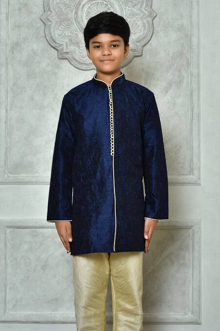 Petite Pomme Blue Silk Embroidery Flora And Leaf Kurta Online at Aza Fashions Petite Pomme_Blue Silk Embroidery Flora And Leaf Kurta _Online_at_Aza_Fashions