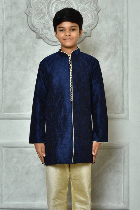 Buy_Petite Pomme_Blue Silk Embroidery Flora And Leaf Kurta Set _Online_at_Aza_Fashions