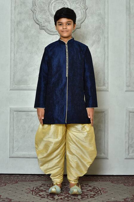 Shop_Petite Pomme_Blue Silk Embroidery Navy Thread Work Kurta Set _Online_at_Aza_Fashions