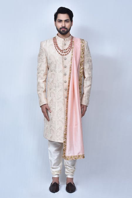 Buy Arihant Rai Sinha Peach , Satin Embroidery Floral And Paisley Sherwani Set Online at Aza Fashions Buy_Arihant Rai Sinha_Peach , Satin Embroidery Floral And Paisley Sherwani Set _Online_at_Aza_Fashions