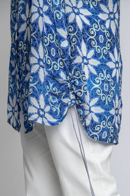 Shop Anmol Kakad White Crepe Embroidery Collared Floral Pattern Long Shirt Online at Aza Fashions Shop_Anmol Kakad_White Crepe Embroidery Collared Floral Pattern Long Shirt_Online_at_Aza_Fashions