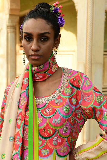 Shop Swati Vijaivargie Ivory Silk Embroidery Gota Patti Round Palash Kurta Dhoti Pant Set Online at Aza Fashions Shop_Swati Vijaivargie_Ivory Silk Embroidery Gota Patti Round Palash Kurta Dhoti Pant Set _Online_at_Aza_Fashions