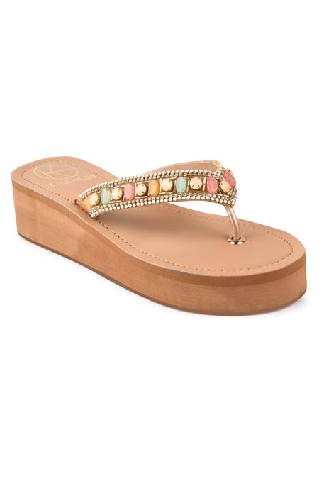 Kaltheos_Brown Beads, Crystals Sophia Embellished Wedges_at_Aza_Fashions