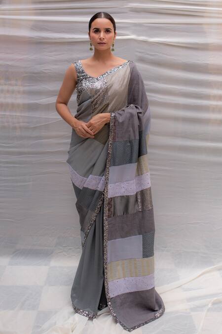 Buy Priyanka Raajiv Grey Silk, Cotton, Tissue, Satin, Brocade, Mahima Embroidered Saree With Blouse Online at Aza Fashions Buy_Priyanka Raajiv_Grey Silk, Cotton, Tissue, Satin, Brocade, Mahima Embroidered Saree With Blouse _Online_at_Aza_Fashions