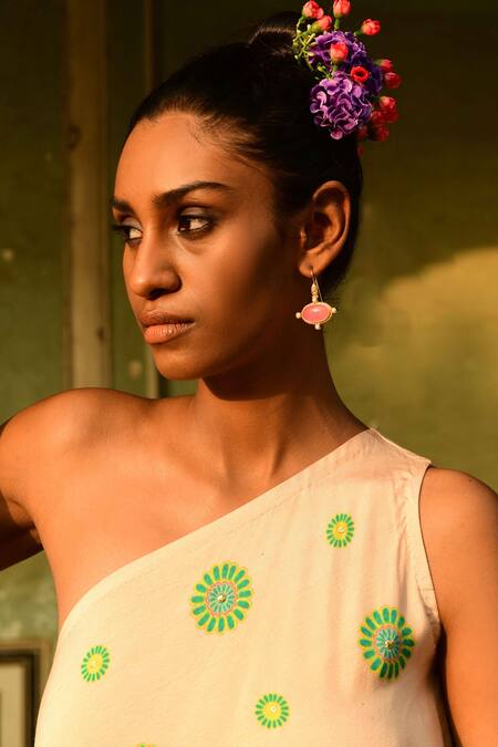 Shop Swati Vijaivargie Ivory Silk Embroidery, Sequins One Shoulder Dress Online at Aza Fashions Shop_Swati Vijaivargie_Ivory Silk Embroidery, Sequins One Shoulder Dress _Online_at_Aza_Fashions