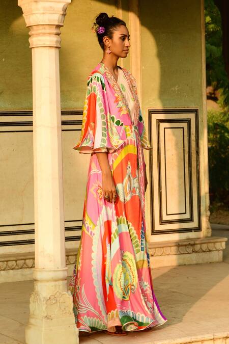 Buy_Swati Vijaivargie_Multi Color Surajmukhi Long Cape_Online_at_Aza_Fashions