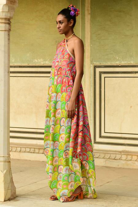 Swati Vijaivargie Multi Color Silk Embroidery Sequin One Kamini Asymmetrical Dress Online at Aza Fashions Swati Vijaivargie_Multi Color Silk Embroidery Sequin One Kamini Asymmetrical Dress _Online_at_Aza_Fashions