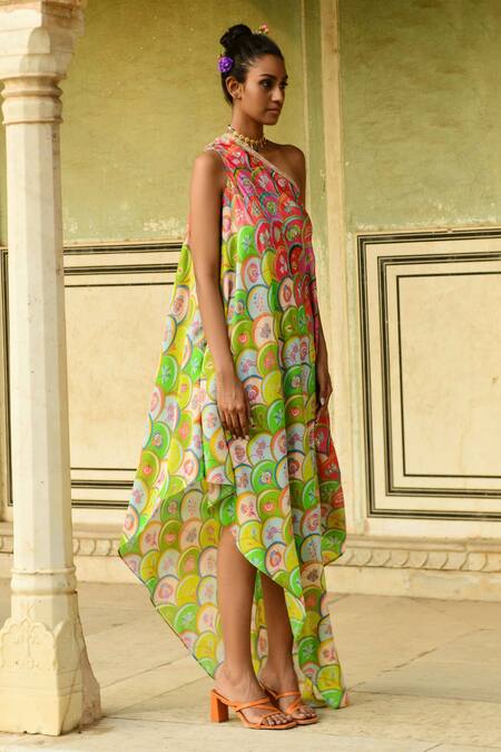 Buy Swati Vijaivargie Multi Color Silk Embroidery Sequin One Kamini Asymmetrical Dress Online at Aza Fashions Buy_Swati Vijaivargie_Multi Color Silk Embroidery Sequin One Kamini Asymmetrical Dress _Online_at_Aza_Fashions