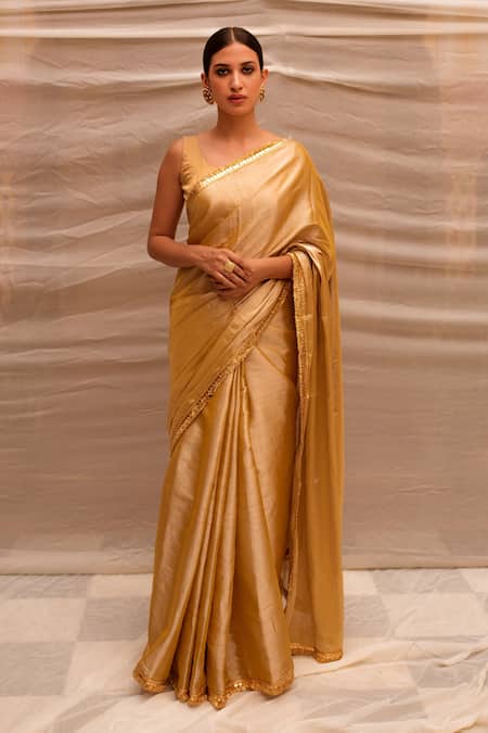 leeza store Women's Beige Cotton Silk Blend Golden Zari Tree Pattern Border  Rich Pallu Banarasi Saree With Blouse Piece : Amazon.in: Fashion