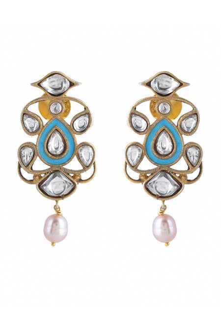 Ajooni Jewels_Gold Plated Pearls, Metallic Devi Enamelled Kundan Embellished Necklace Set _Online_at_Aza_Fashions