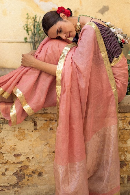 Priyanka Raajiv_Pink Chanderi Silk Nandini Saree _at_Aza_Fashions