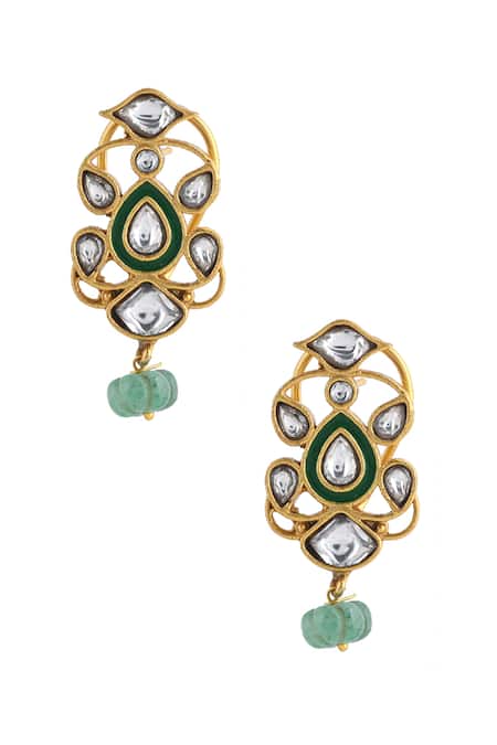 Ajooni Jewels_Gold Plated Metallic Thread, Bhawan Enamelled Kundan Embellished Necklace Set _Online_at_Aza_Fashions