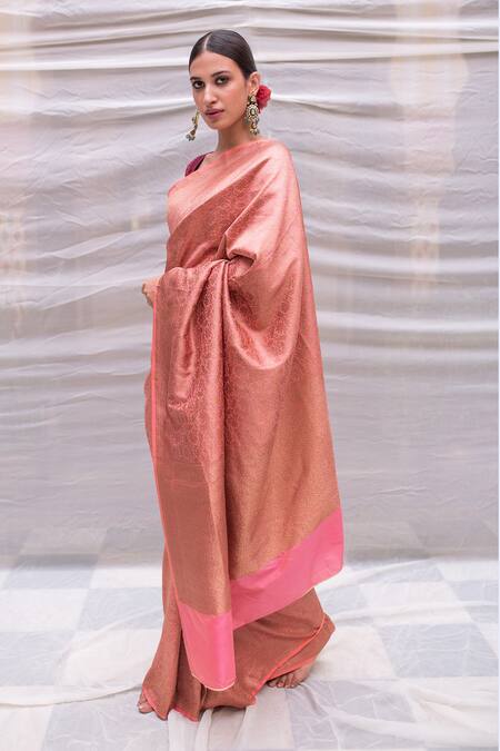 Buy_Priyanka Raajiv_Pink Banarasi Silk Floral Minakshi Woven Saree_Online_at_Aza_Fashions