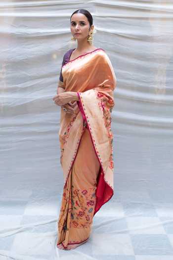 Priyanka Raajiv_Red Silk, Banarasi Kadua Paisley Jodha Woven Saree_Online_at_Aza_Fashions