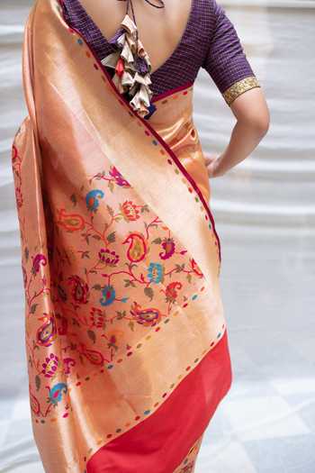 Buy_Priyanka Raajiv_Red Silk, Banarasi Kadua Paisley Jodha Woven Saree_Online_at_Aza_Fashions