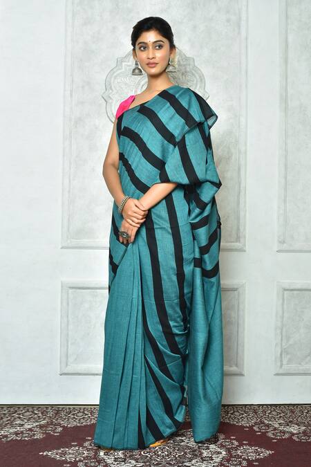 Bengal Cotton Saree with Running Blouse (Blue) – Ramanika