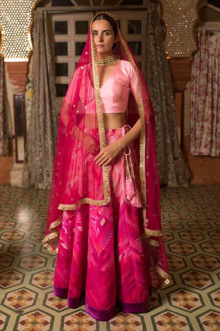 Priyanka Raajiv_Pink Silk, Cotton, Tissue, Satin, Brocade, Indira Embroidered Lehenga Set _at_Aza_Fashions