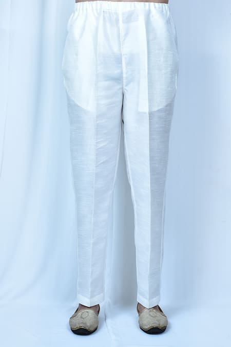 Arihant Rai Sinha_Blue Silk, Polyester Embroidery Geometric Thread Kurta Set _Online_at_Aza_Fashions