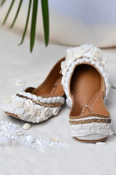 Shop_Jutti Express_White Embroidered Malibu Juttis _Online_at_Aza_Fashions