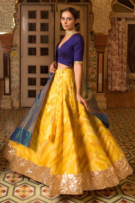 Lehenga Choli | Yellow Lagenga With Blue Blouse And Yello | Freeup