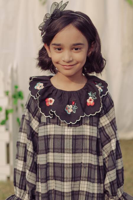 Bagichi_Black Cotton, Flannel Embroidery Chloe Dress _Online_at_Aza_Fashions