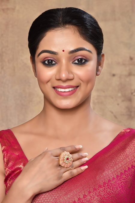 Studio6 Jewels_Pink Imitation Diamonds Enamelled Scallop Detail Ring _at_Aza_Fashions