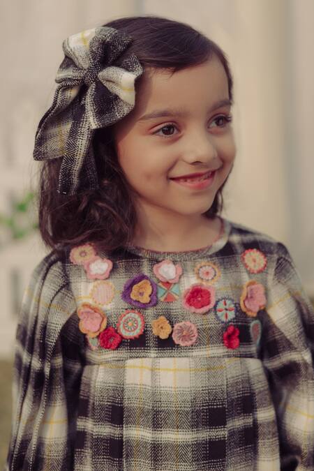 Bagichi_Black Cotton, Flannel Embroidery Gabrielle Dress _Online_at_Aza_Fashions