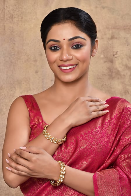 Studio6 Jewels_White Gota Patti Kundan Embellished Bangles - Set Of 2_at_Aza_Fashions