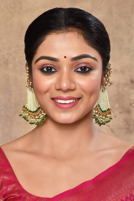 Shop_Studio6 Jewels_Green Pearls, Stones Drop Earrings _Online_at_Aza_Fashions