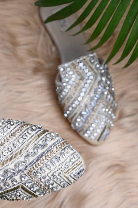 Jutti Express_Gold Embroidered Crystal Mules _Online_at_Aza_Fashions