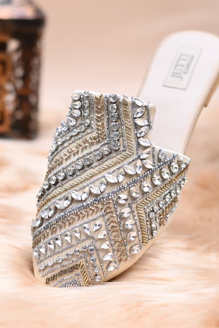 Buy_Jutti Express_Gold Embroidered Crystal Mules _Online_at_Aza_Fashions