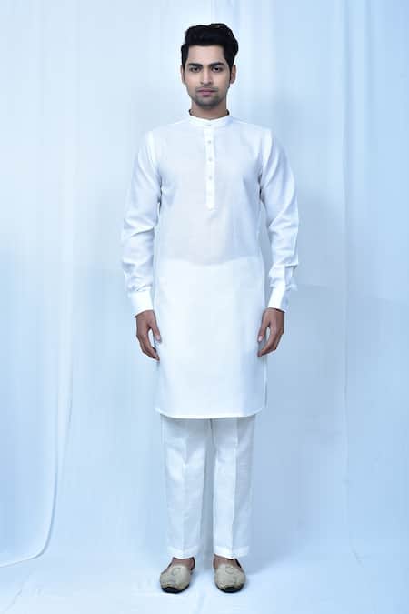 Buy_Arihant Rai Sinha_White Linen, Cotton, Silk Kurta Set_Online_at_Aza_Fashions