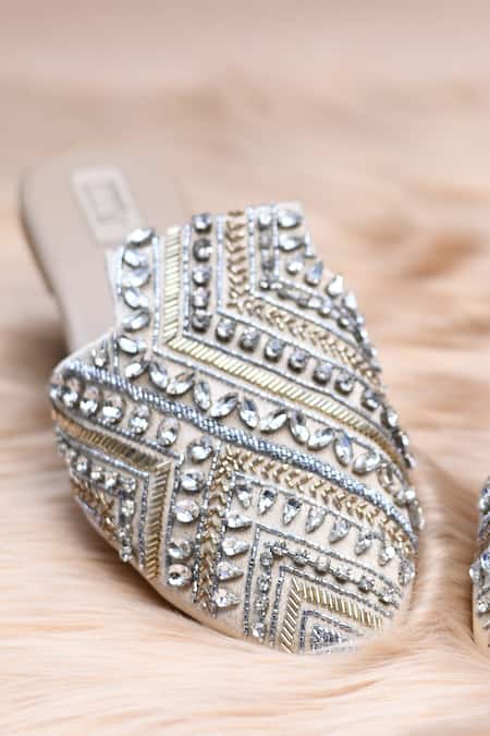 Shop_Jutti Express_Gold Embroidered Crystal Mules _Online_at_Aza_Fashions