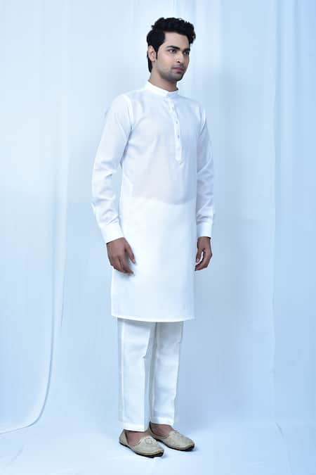 Shop_Arihant Rai Sinha_White Linen, Cotton, Silk Kurta Set_Online_at_Aza_Fashions