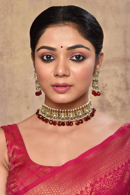 Buy_Kohar By Kanika_Red Kundan And Stone Embellished Choker Set