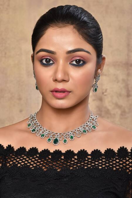 Buy_Kohar By Kanika_Blue Faux Diamonds And Stone Cutwork Detail Embellished Necklace Set